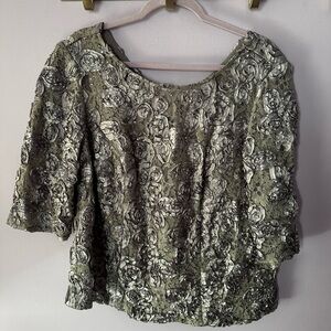 Alex Evenings Floral Ribbon Lace Top Silver